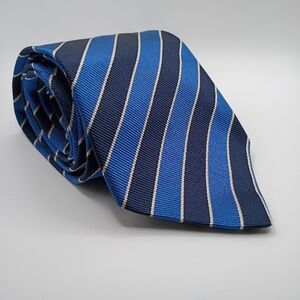 Repp Tie J Crew Men's Necktie Blue And Silver Striped Silk Made In Italy 58"